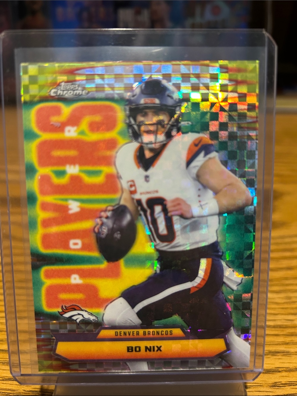 Denver Broncos Bo Nix NFL Power Players XFractor  Green Topps Chrome